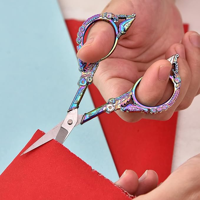 2PCS Vintage Style Scissors - Small Vintage Sharp Detail Shears for DIY Craft, Sewing, Artwork,scissors yarn Needlework Yarn, Fabric Cutting, Thread Snips Color Titanium