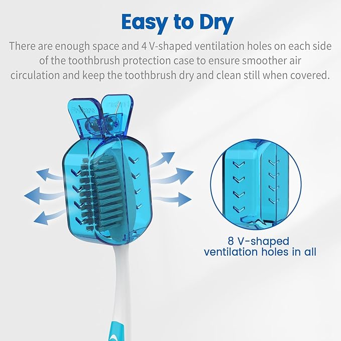 Toothbrush Covers Caps, Clip-On Toothbrush Protector for Household Travel, Brush Head Pod Case Fits Most Manual and Electric Toothbrushes, 6 Count (Transparent without Glitter)