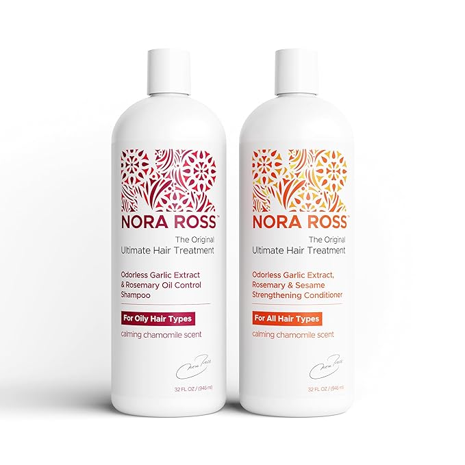 Nora Ross Garlic Extract Clarifying and Strengthening Shampoo and Conditioner with Rosemary – Deep Cleansing, Oil Control Combo for Women and Men – Vegan Formula with Fresh Chamomile – 32 oz each