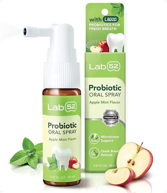LAB52 Breath Freshener Spray, L8020 Probiotic Oral Mist for Gum Health and Fresh Breath, Supports Oral Microbiome Balance, Sugar-Free, Alcohol-Free, Xylitol Apple Mint Flavor