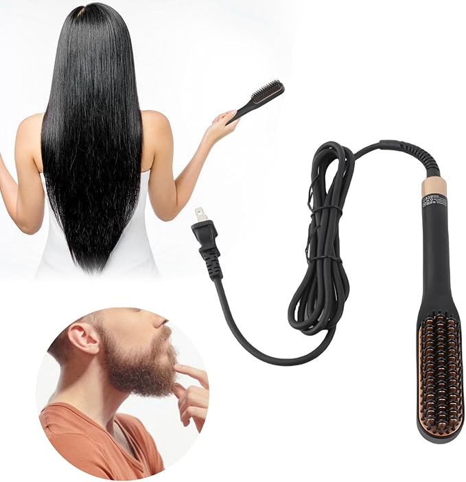 Beard Straightener, Heated Hair Straightening Brush with with 3 Adjustable Temps, Electric Beard Straightening Comb, Beard Comb, Multifunctional Beard Straightener Brush Unique Gifts for Men Women