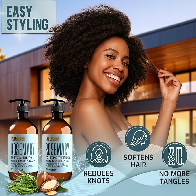 Rosemary Shampoo and Conditioner Set - Sulfate Free Formula with Mint - Volumizing Products and Thickening Care for Thinning Hair Women and Men - 16 Fl Oz (Set of 2)