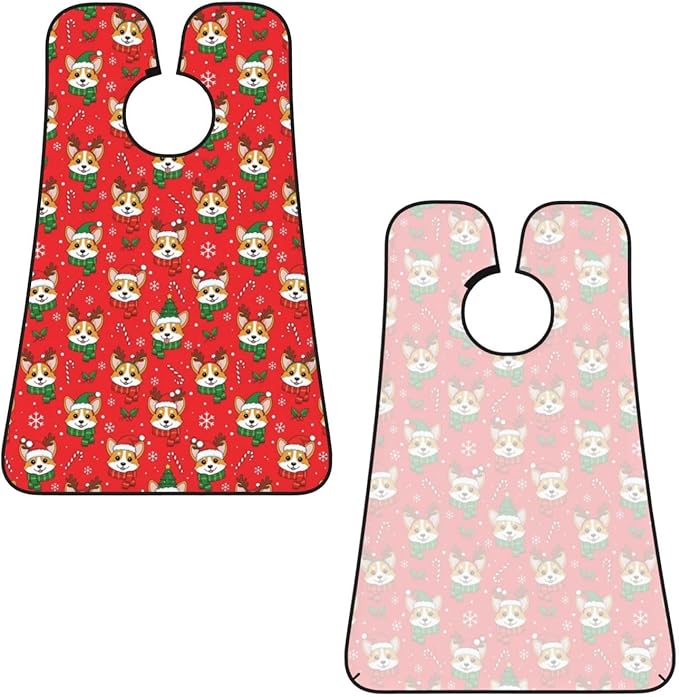 Adjustable Beard Bib, Non-Stick Hair Catcher Cape for Men's Shaving, Waterproof with 2 Suction Cups, Corgi Dogs Christmas Red Shave Bib
