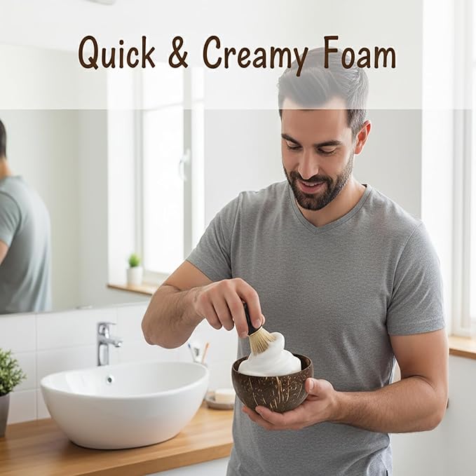 Natural Coconut Shell Shaving Soap Bowl – Handcrafted Shaving Mug & Cup for Men, Naturally Odor-Free, Lightweight, Built for Durability, Perfect for Bowl Shaving & Wet Shave