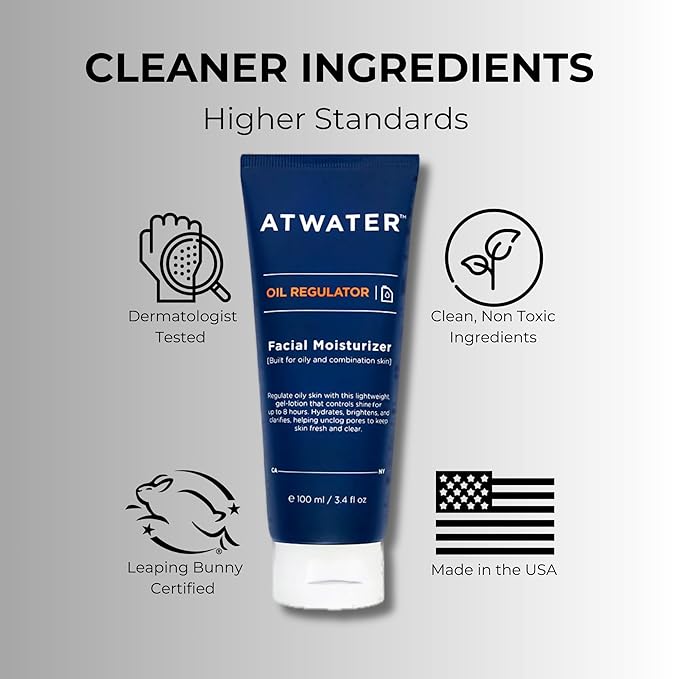 ATWATER Oil Regulator Men's Face Moisturizer, Oil Control Complex with Salicylic Acid and Niacinamide, Lightweight Unscented Formula for Oily Skin - 3.4 oz