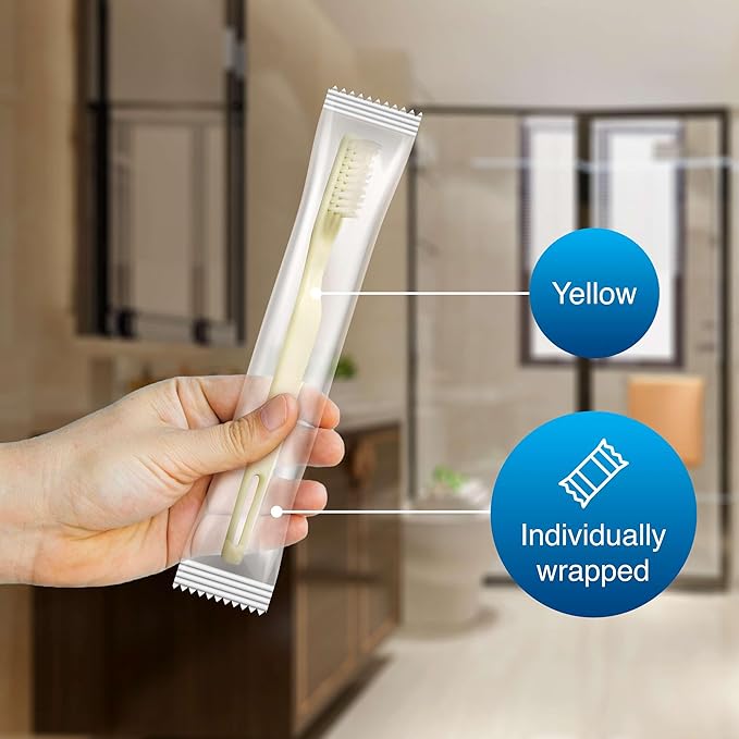 Medium Soft Toothbrushes for Adults and Kids - Box of 144 Yellow Tooth Brushes - Individually Wrapped