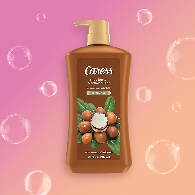Caress Body Wash, Shea Butter & Brown Sugar 2-Pack, Moisturizing Body Wash for Gorgeous, Radiant Skin, Exfoliating Body Soap Liquid, 30 Fl Oz