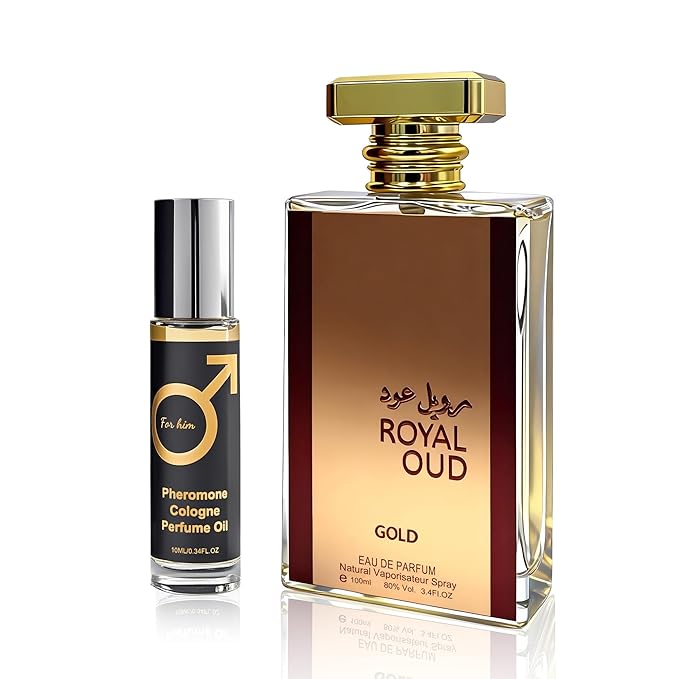 Royal Oud Gold Men's Cologne 3.4 Fl. Oz Eau De Parfum, Warm Vanilla, Saffron & Oud Scents,Fragrance Pheromone