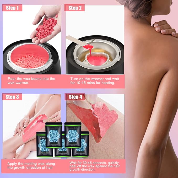 Hard Wax Beans 17.5Oz, Hair Removal Body European Brazilian Pearl Waxing Beads For Women Men Include 10 Waxing Spatulas For Bikini, Eyebrow, Face, Armpit 5 Packs
