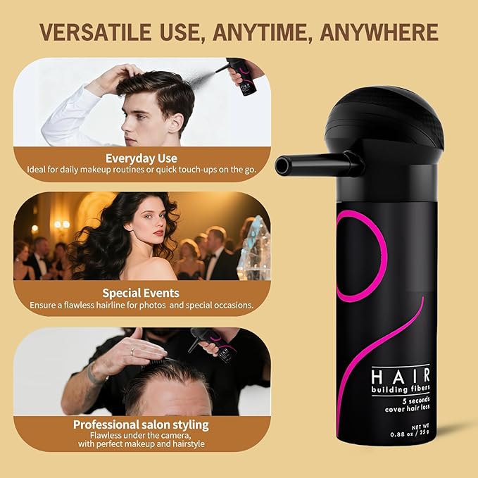 Gowwim Hair Fibers with Spray Applicator 2-in-1 Kit for Thinning & Loss Hair, Naturally Enhancements Thickening Spray Fibers Waterproof Long-Lasting Gray & Bald Spot Cover up for Women & Men