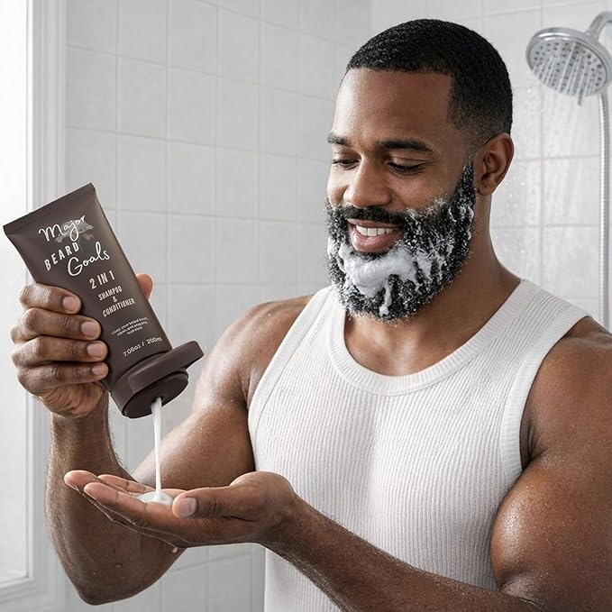 2-in-1 Beard Wash & Conditioner for Men - Gentle Men’s Shampoo for Beard Care & Growth, Softens, Soothes, Hydrates, & Nourishes Facial Hair, With Natural Ingredients - 7oz