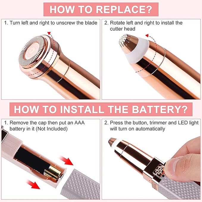 Hair Removal for Women, 2 In1 Eyebrow Epilator Eyebrow Trimmer Body Hair Groomers Electric Hair Remover for Eye Brows Hair Removal Lip Hair Shaver Hair Removal Device
