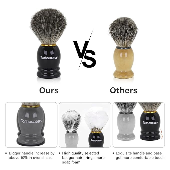 Shaving Brush Kit for Men, 3 in 1 Shave Brush Set Includes Pure Badger Hair Shaving Brushes, 3 Layers Stainless Steel Shaving Bowl and Stand Set for Wet Shave Gift