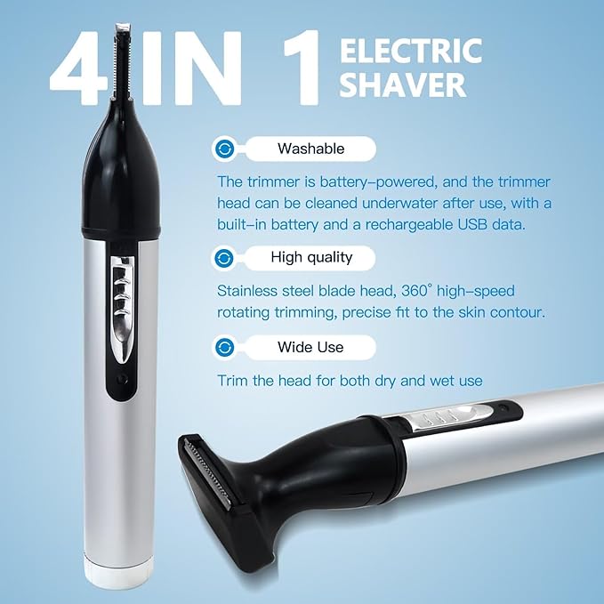 4 in 1 Electronic Nose Hair Clipper Set for Clipper Nose Hair, Beard, Ear Hair, Eyebrow, No Noise to Clean Facial Hair