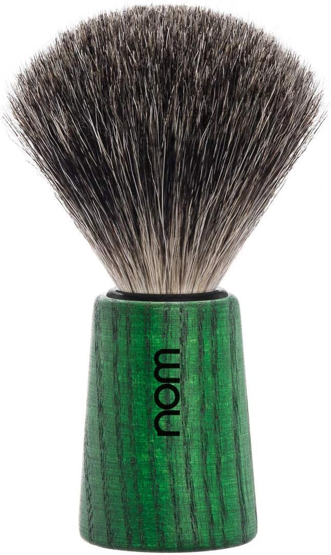 NOM Theo Shaving Brush | Pure Badger Shave Brush for Shaving soaps and creams | Exfoliating Shaving Brush| Green Ash handle