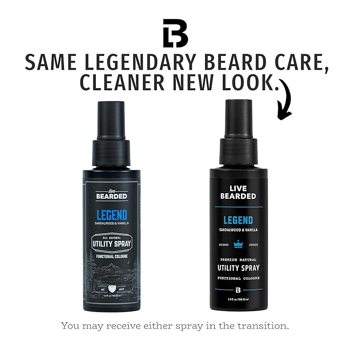 Live Bearded Utility Spray - All Purpose Cologne with Natural Fragrance - Made in the USA - 3.4 fl oz Bottle | Legend Scent - Sandalwood, Vanilla