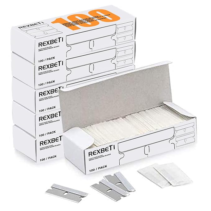 REXBETI 600PCS Single Edge Razor Blades, Industrial , Box Cutter Replacement Blades, Glass Scraper Blades