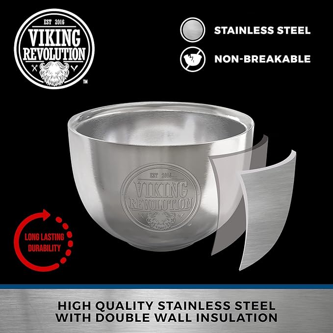 Viking Revolution Stainless Steel Shaving Soap Bowl- Shaving Mug for Shave Cream & Soap- Double Layer, Unbreakable Shaving Cup for Wet Shave 3.2" x 2.2"