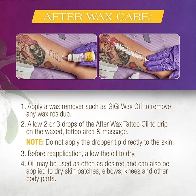 GiGi Microwave Tattoo Hard Wax Kit - Hair Removal Wax for Sensitive Skin & Tattoos, Includes After Wax Oil & Applicators, 1 pack