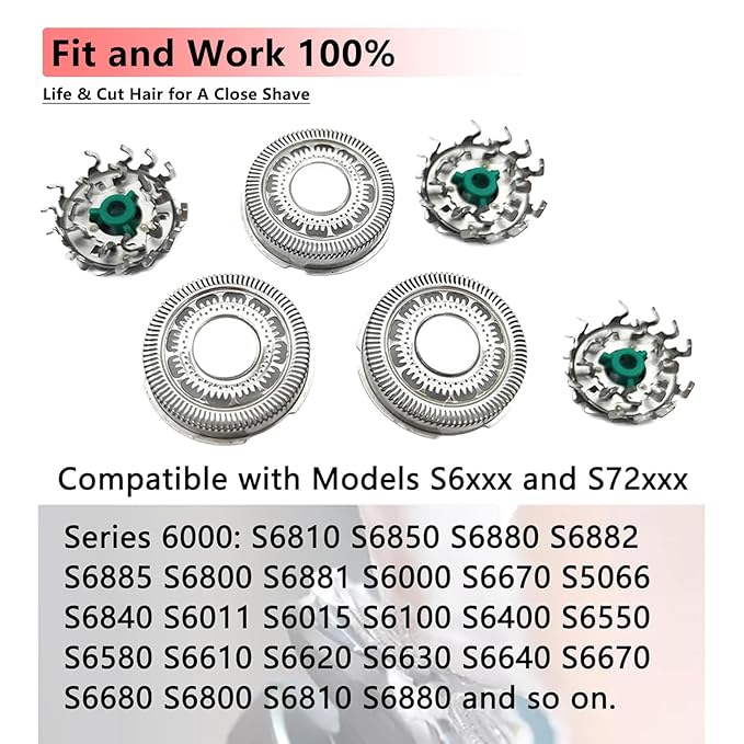 SH60/72 Replacement Head Blades Series 6000 Compatible with Philips Norelco 6000 Replacement Blades,for Series 6000 Electric Shaver Razors S6880/81,S6850/85,S6810/82,With Cleaning Brush