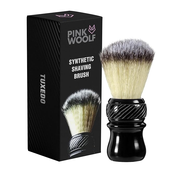 Synthetic Shaving Brush – 24mm Knot Soft Bristle Shaving Brush Men, Black Tuxedo Handle, Effortless Lathering, Ideal for All Skin Types & Daily Use