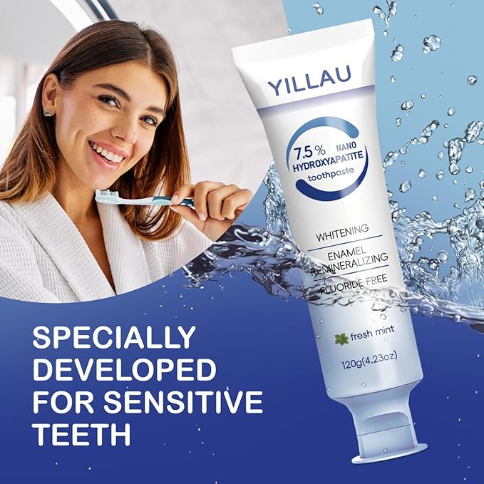 Hydroxyapatite Toothpaste, Nano Hydroxy 7.5%, Fluoride Free, for Sensitive Teeth Enamel Protection, Dent Whitening, Remineralizing, Nano Hydroxyapatite Toothpaste, Dent Protection, Fresh Breath