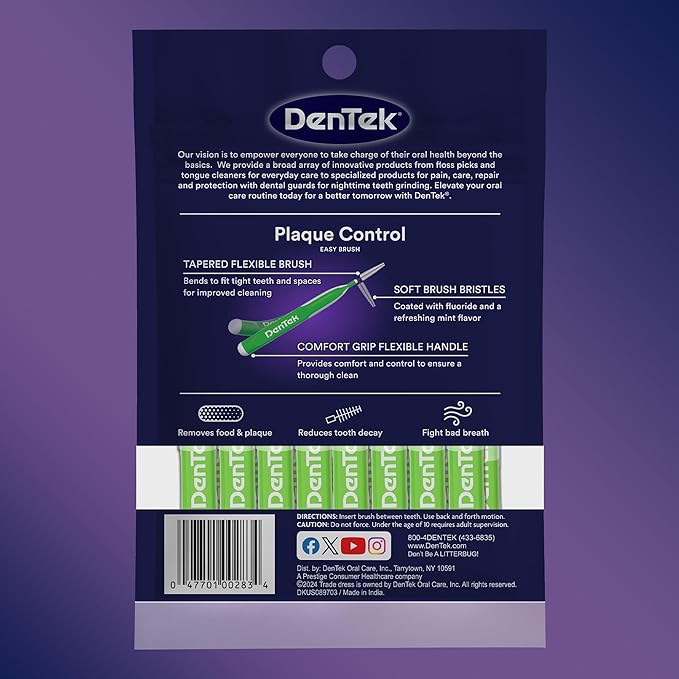 Dentek Interdental Brushes - Tight, 16 Count, 6 Pack - Easy-Brush Interdental Plaque Remover with Fluoride - Cleans Tight Spaces Around Teeth, Braces & Other Dental Appliances