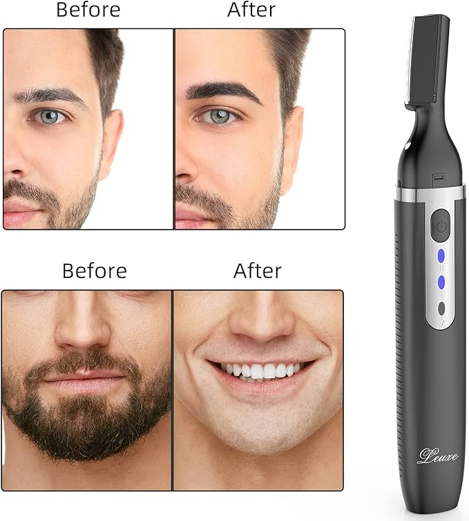 Facial Hair Remover and Eyebrow Trimmer, Rechargeable Hair Removal Women's Electric Shaver Razor for Peach Fuzz Chin Cheek Upper Lip（Black）