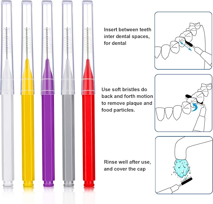 Patelai 100 Pieces Braces Brush for Cleaner Interdental Brush Toothpick Dental Tooth Flossing Head Oral Dental Hygiene Flosser Toothpick Cleaners Tooth Tool