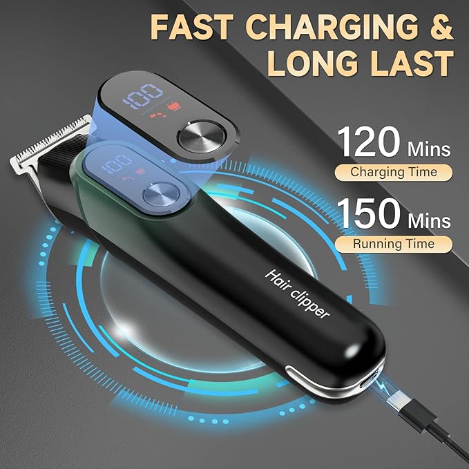 Beard Trimmer for Men: Professional Barber Hair Clippers, 5-in-1 Cordless Grooming Kit, Rechargeable Electric Razor & Shaver for Face, Mustache, Body, Ear, Nose Hair Trimmer with LED Display, Cyan