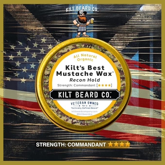 Recon Hold Mustache Wax- Strong Hold for Competition & Precision Styling- Miltiary- Grade, Non- Sticky, High Heat Tolerance- Unscented, All- Natural & Organic- Beeswax & Carnauba Wax