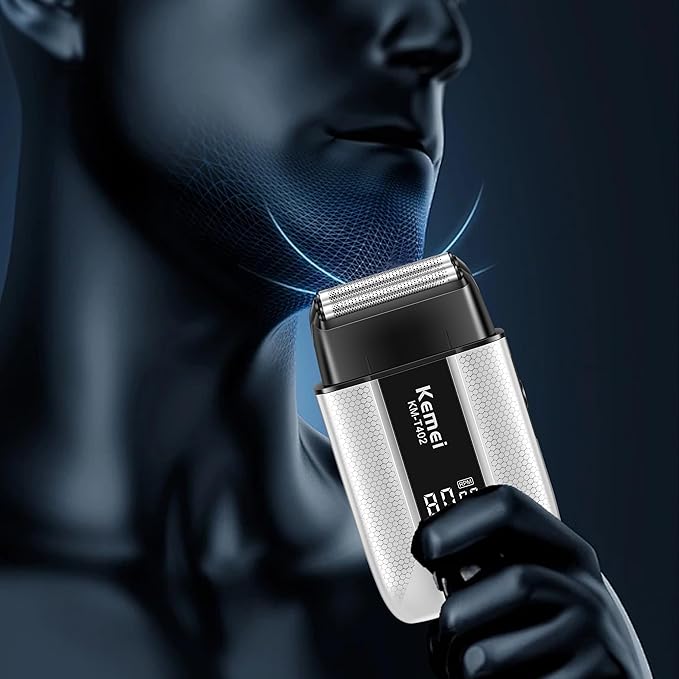 KEMEI T402 Professional Foil Shavers for Men, IPX7 Waterproof Electric Razor for Men with LED Display, Double Electric Shaver with 3 Adjustable Speeds & UV Cover