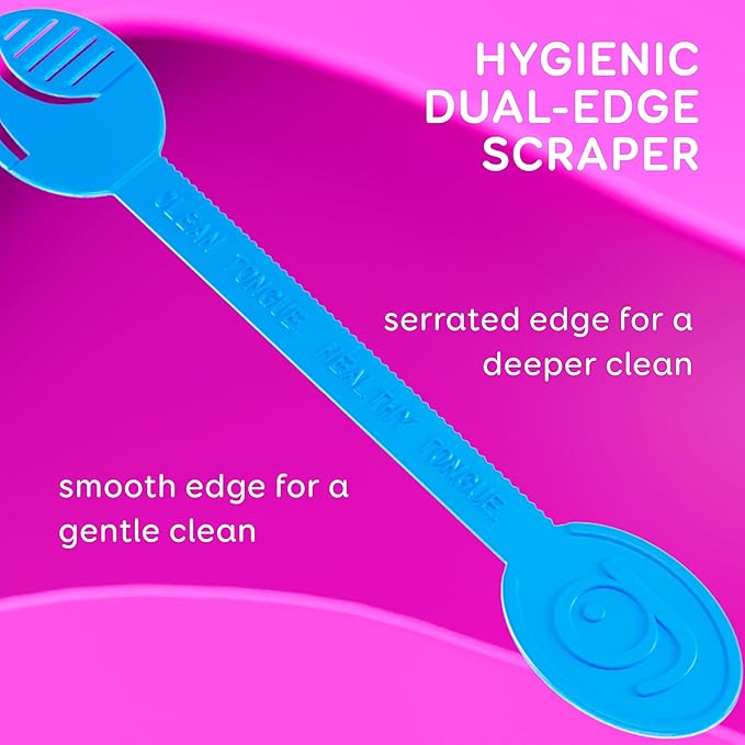 GRIN Tongue Cleaner Strap, 48 Count, Disposable Tongue Cleaner, Hygienic Dual Edge Scraper, Recycled Plastic, Clean Tongue, Healthy Tongue, Promote Fresh Breath, Includes Safe Fold- Back Tooth Pick