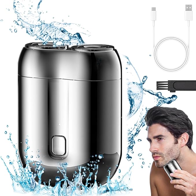 2026 New Model Mini Dual-Head Electric Shaver, Electric Mini Portable Razor, Pocket Size Washable Double Head Razor, Rechargeable Waterproof Compact Electric Shaver for Home, Car, Travel (Silver)
