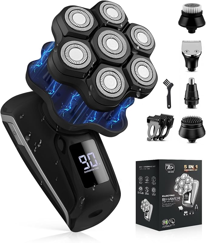 Head Shavers for Bald Men, Electric Detachable Head Shaver for Male, Waterproof Wet Dry Body Bald Head Shaver, Rechargable Rotary Shavers/Razor for Husband Father (Matte)