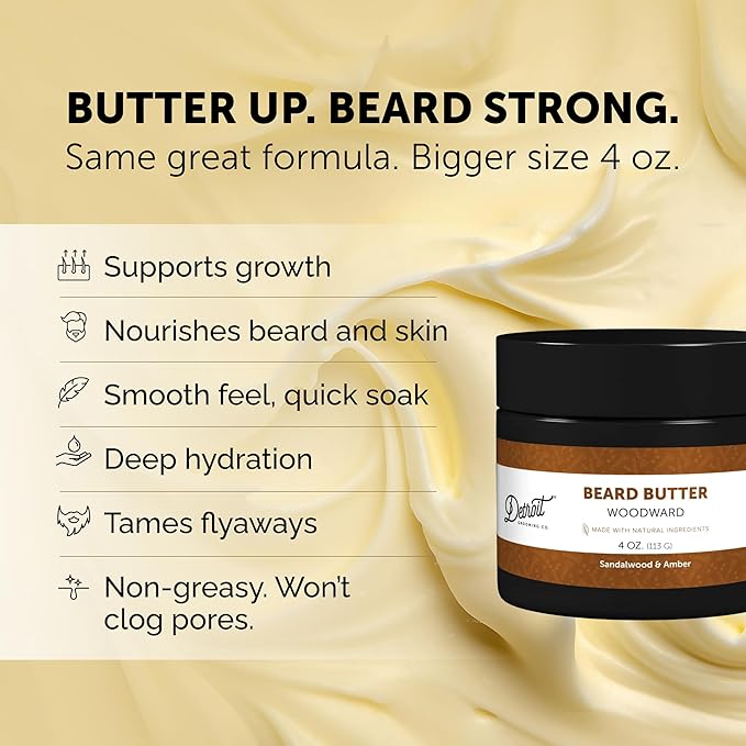 Detroit Grooming Co. Beard Butter for Men | Softens, Thickens & Hydrates with Safflower Oil & Shea Butter | Woodward Scent, 4oz