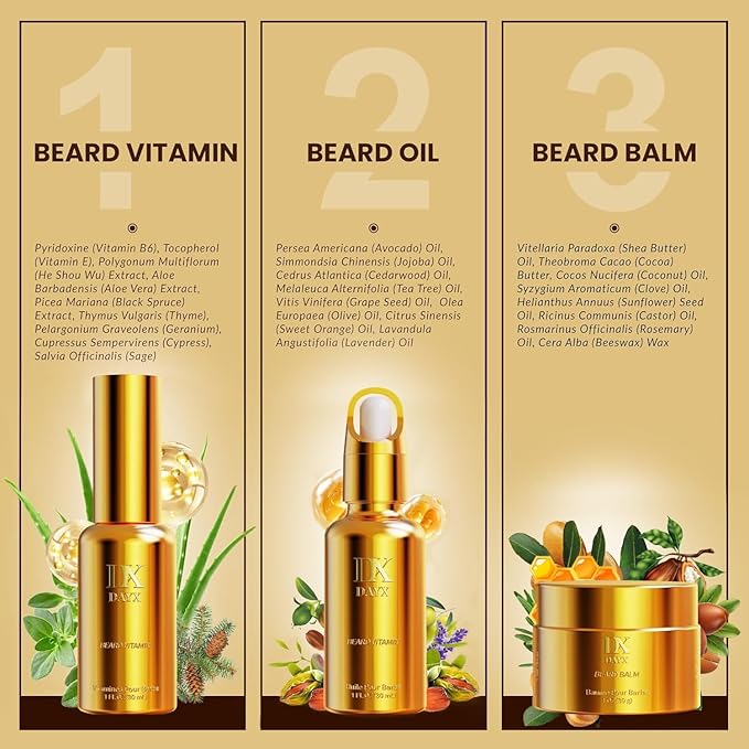 Beard Kit for Black Men: Beard Care Kit w/Balm, Oil & Vitamin Spray, All-Natural Ingredients for Men Grooming and Care, Ideal Fathers Day Birthday & Valentines Day Gifts for Him