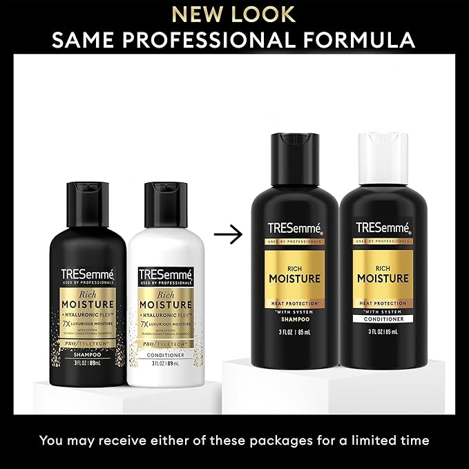 TRESemmé Travel Shampoo and Conditioner Set, Rich Moisture 24-Pack (12 Sets), Detangler, Frizz Control + Heat Protection, 3 Oz Ea