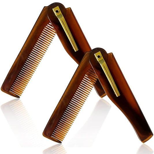 Men's Handmade Folding Pocket Comb, 6.69-Inch Amber Finish, Fine Tooth Comb for Hair, Beard, and Mustache Grooming