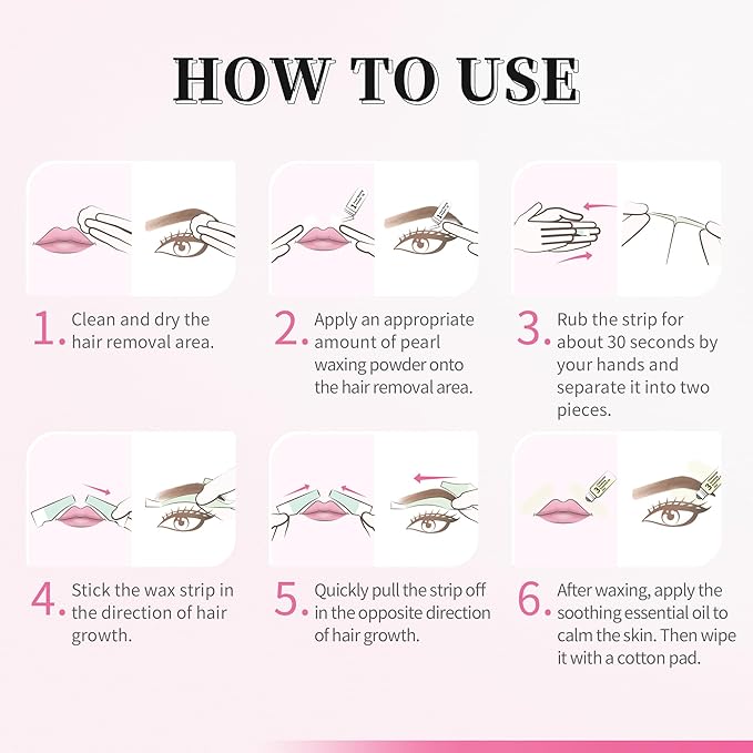 Beauty7 Wax Strips Kit, 2 SETS IN ONE PACKAGE. Eyebrow & Lip Facial Hair Removal with Pearl Powder Essential Oil for All Skin Types Women