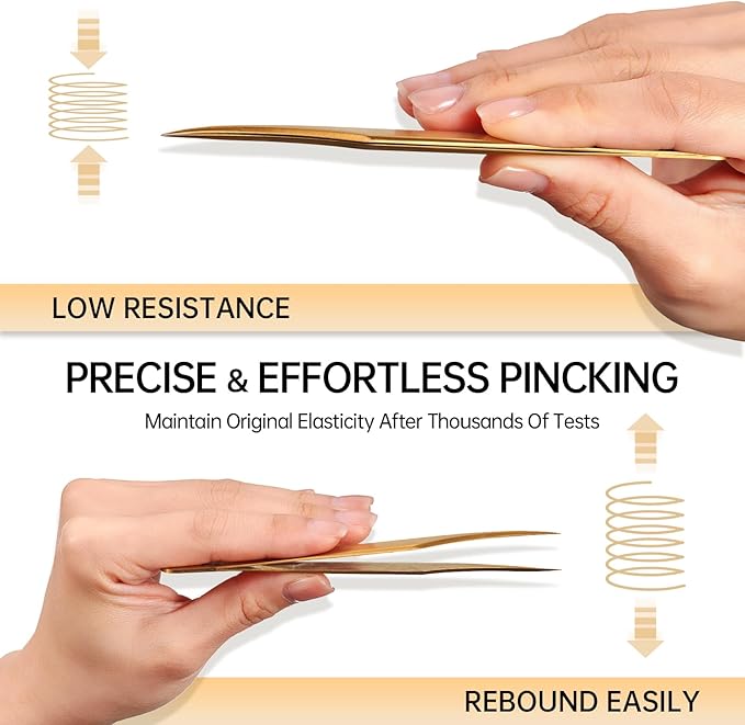 MGER Lash Tweezers for Eyelash Extension-Professional Lashing Tweezers for Mega Volume Mink Eyelashes Extensions Applying, Gold tweezers