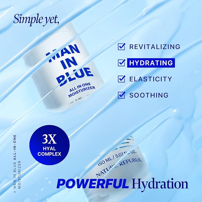 Nature Republic Man In Blue All In One Moisturizer - Daily Fresh Facial Lotion, Korean Natural Hydrating Simple Skin Care For Men Dry Beard Face, Rich, Lightweight, Aftershave, 150ml/5.07 Fl.Oz.