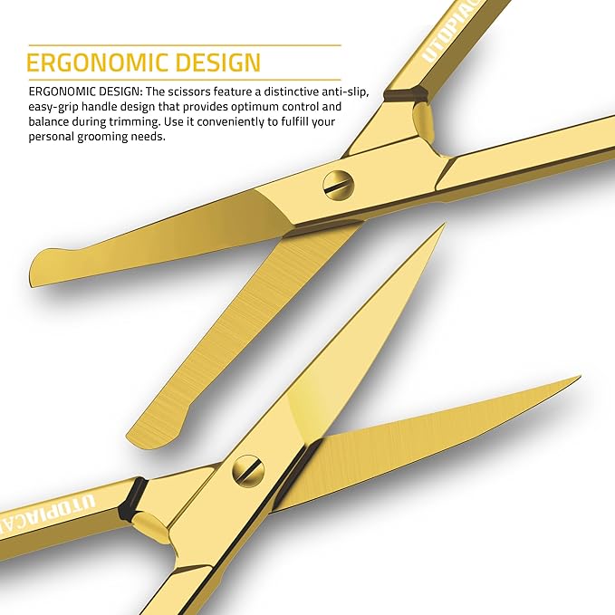 Utopia Care Eyebrow Scissors, Professional Stainless Steel Small Shears for Men and Women, Nose Hair Scissors for Grooming Mustache, Beard, Eyelashes, Ear Hair Trimming, Gold
