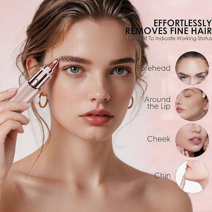 Facial Hair Remover for Women 2 in 1 Painless Hair Trimmer for Eyebrow & Nose USB Rechargeable Facial Shaver with LED Light Portable Face Razor for Lip & Chin