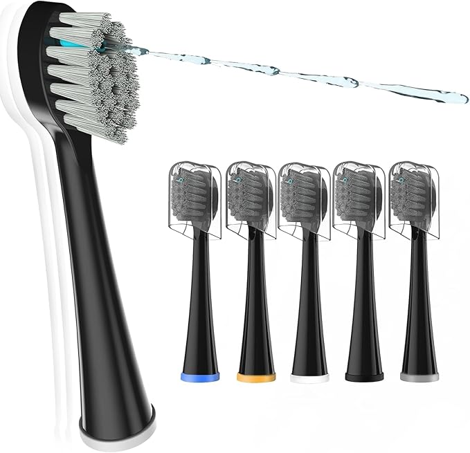 Replacement Brush Heads for Sonic Fusion 2.0 - Flossing Toothbrush Head for with Color-Coded Rings & Hygienic Caps - 5 Pack Black Soft Bristles - Compact Size