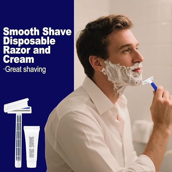 Disposable Razors in Bulk,razors individually wrapped bulk,Twin Blade Razors with Clear Safety Cap and Shaving Cream, Razors For Homeless, Hotel,Air Bnb,Shelter/Homeless/Travel (100PCS)