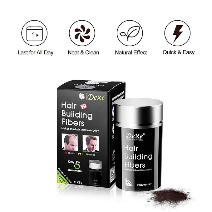 Dexe Hair Building Fibers Color Powder Instantly Thicken Thinning Hair for Men and Women (Black)