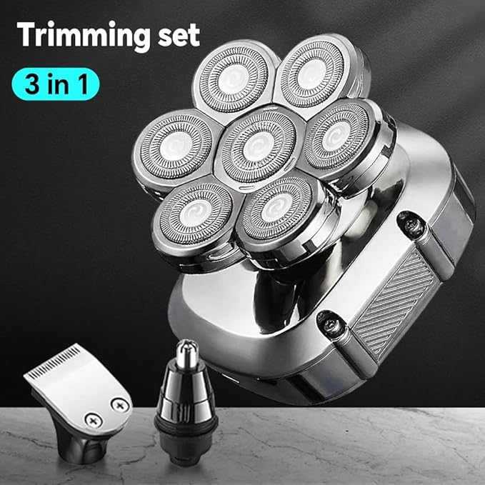 3-in-1 Electric 7D Head Shavers for Bald Men, Dry & Wet Bald Head Shaver, Electric Razor for Men Face, Men‘s Rotary Shaver, Waterproof Grooming Kit, Cordless USB Rechargeable, LED Display