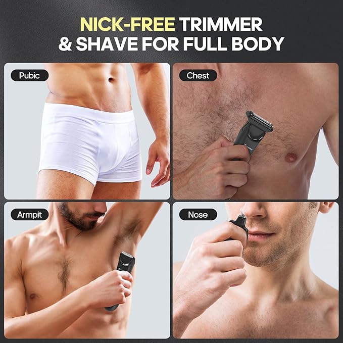 Electric Body Hair Trimmer Shaver - 3 in 1 Pubic Trimmer for Men - Bikini Trimmer for Women - No Nick Groin Ball Razor with Ceramic Blade Head, Wireless Dock Charging