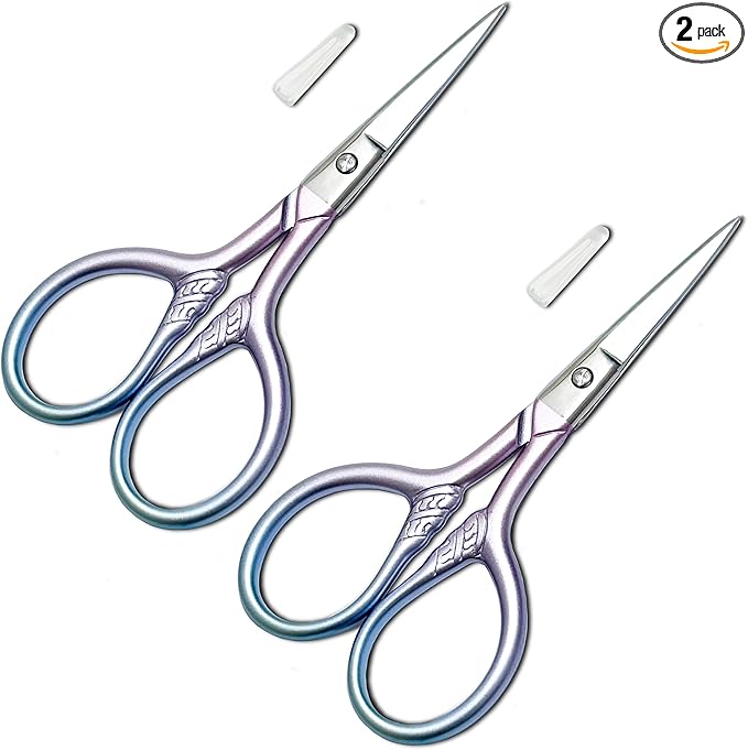 Beauty Scissors for Facial Hair Cutting, Eyebrow, Eyelash, Beard, Moustache - Multi-Functional Precision Trimming Tool for Grooming, Sewing, Embroidery, Crochet, Yarn & DIY Crafts 2 pcs 3.5 inch